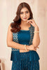 Superb Teal Blue Poly Silk Party Wear Sharara Suit with Embroidered Shrug