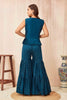 Superb Teal Blue Poly Silk Party Wear Sharara Suit with Embroidered Shrug