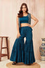 Superb Teal Blue Poly Silk Party Wear Sharara Suit with Embroidered Shrug 