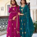 Luxury Rani Pink Faux Georgette Thread Work Palazzo Suit Set with Designer Dupatta