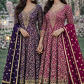 Luxury Purple Embroidered Designer Gown Set with Dupatta for Wedding and Reception