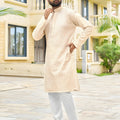 Stylish Cream Rayon Embroidery Designer Kurta Pyjama Set for Men for Wedding