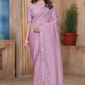 Light Pink Sequin Embroidered Gold Crush Saree with Designer Blouse