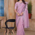 Light Pink Sequin Embroidered Gold Crush Saree with Designer Blouse