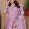 Light Pink Sequin Embroidered Gold Crush Saree with Designer Blouse