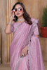 Light Pink Sequin Embroidered Gold Crush Saree with Designer Blouse