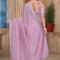 Light Pink Sequin Embroidered Gold Crush Saree with Designer Blouse