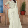 Light Pista Green Sequin Embroidered Gold Crush Saree with Designer Blouse