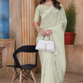 Light Pista Green Sequin Embroidered Gold Crush Saree with Designer Blouse