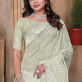 Light Pista Green Sequin Embroidered Gold Crush Saree with Designer Blouse