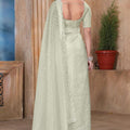 Light Pista Green Sequin Embroidered Gold Crush Saree with Designer Blouse