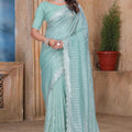 Sky Blue Sequin Embroidered Gold Crush Saree with Designer Blouse