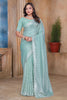 Sky Blue Sequin Embroidered Gold Crush Saree with Designer Blouse