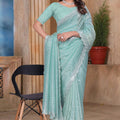 Sky Blue Sequin Embroidered Gold Crush Saree with Designer Blouse
