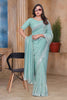 Sky Blue Sequin Embroidered Gold Crush Saree with Designer Blouse