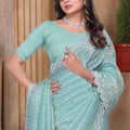 Sky Blue Sequin Embroidered Gold Crush Saree with Designer Blouse