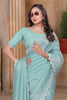 Sky Blue Sequin Embroidered Gold Crush Saree with Designer Blouse