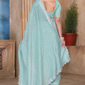 Sky Blue Sequin Embroidered Gold Crush Saree with Designer Blouse