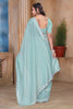 Sky Blue Sequin Embroidered Gold Crush Saree with Designer Blouse