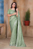 Olive Green Sequin Embroidered Gold Crush Saree with Designer Blouse