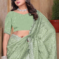 Olive Green Sequin Embroidered Gold Crush Saree with Designer Blouse