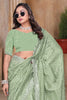 Olive Green Sequin Embroidered Gold Crush Saree with Designer Blouse