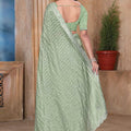 Olive Green Sequin Embroidered Gold Crush Saree with Designer Blouse
