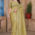 Mustard Yellow Sequin Embroidered Gold Crush Saree with Designer Blouse