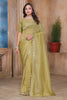 Mustard Yellow Sequin Embroidered Gold Crush Saree with Designer Blouse