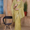 Mustard Yellow Sequin Embroidered Gold Crush Saree with Designer Blouse