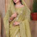 Mustard Yellow Sequin Embroidered Gold Crush Saree with Designer Blouse