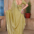 Mustard Yellow Sequin Embroidered Gold Crush Saree with Designer Blouse