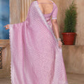 Rose Pink Sequin Embroidered Gold Crush Saree with Designer Blouse