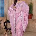 Rose Pink Sequin Embroidered Gold Crush Saree with Designer Blouse