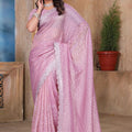 Rose Pink Sequin Embroidered Gold Crush Saree with Designer Blouse