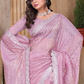 Rose Pink Sequin Embroidered Gold Crush Saree with Designer Blouse