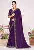  Purple Georgette Saree Golden Embroidery Border Designer Blouse 