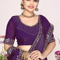 Purple Georgette Saree Golden Embroidery Border Designer Blouse