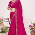 Rani Pink Georgette Saree Golden Embroidery Border Designer Blouse 