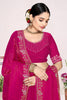 Rani Pink Georgette Saree Golden Embroidery Border Designer Blouse