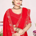 Designer Red Georgette Embroidered Saree Gold Border Blouse Piece