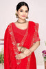Designer Red Georgette Embroidered Saree Gold Border Blouse Piece