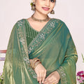 Bottle Green Georgette Saree Golden Embroidery Border Designer Blouse
