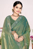 Bottle Green Georgette Saree Golden Embroidery Border Designer Blouse