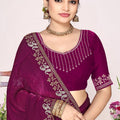 Wine Purple Georgette Saree Golden Embroidery BorderDesigner Blouse