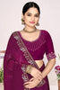 Wine Purple Georgette Saree Golden Embroidery BorderDesigner Blouse