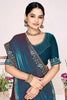 Teal Blue Georgette Saree with Golden Embroidery Border Designer Blouse
