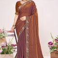  Copper Brown Silk Blend Embroidered Saree with Designer Blouse 