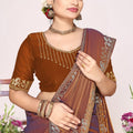 Copper Brown Silk Blend Embroidered Saree with Designer Blouse