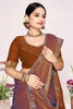 Copper Brown Silk Blend Embroidered Saree with Designer Blouse